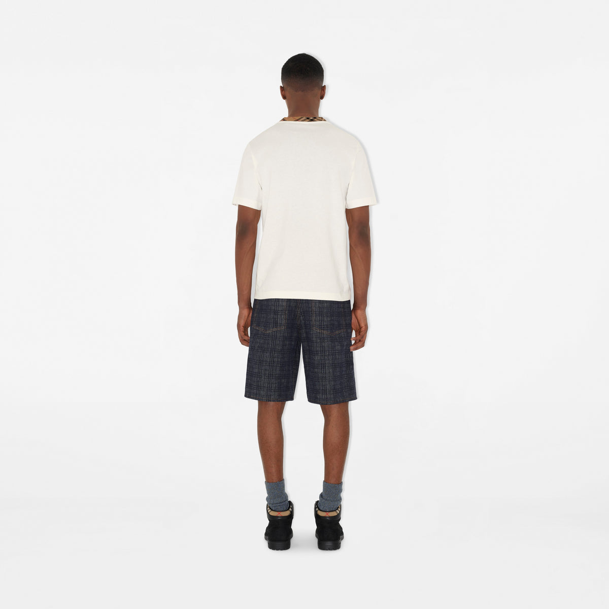 Burberry Ekose Kenarlı Pamuklu Beyaz T-Shirt