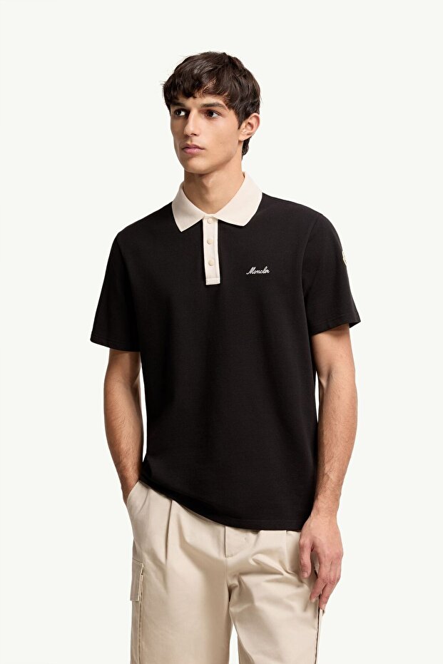 Moncler Siyah Pamuklu Pike Polo T-Shirt