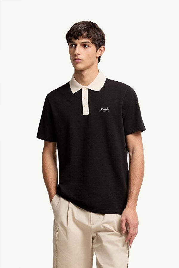 Moncler Siyah Pamuklu Pike Polo T-Shirt