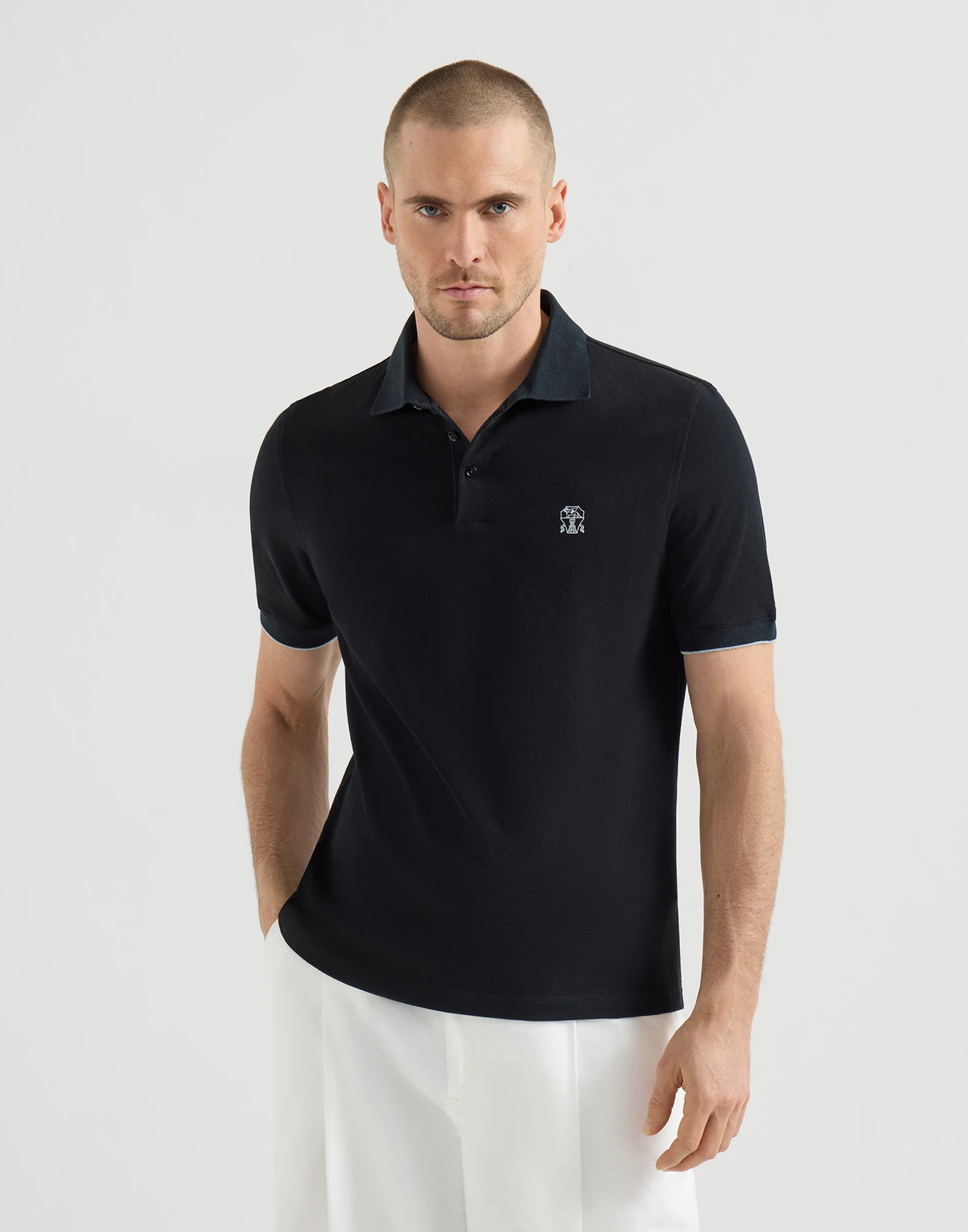 Brunello Cucinelli Logolu Pamuklu Pike Polo Siyah T-Shirt
