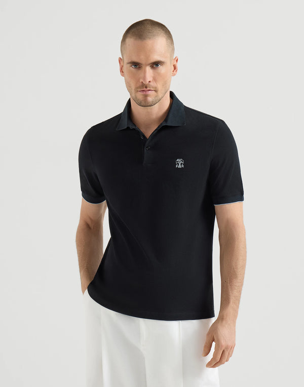 Brunello Cucinelli Logolu Pamuklu Pike Polo Siyah T-Shirt
