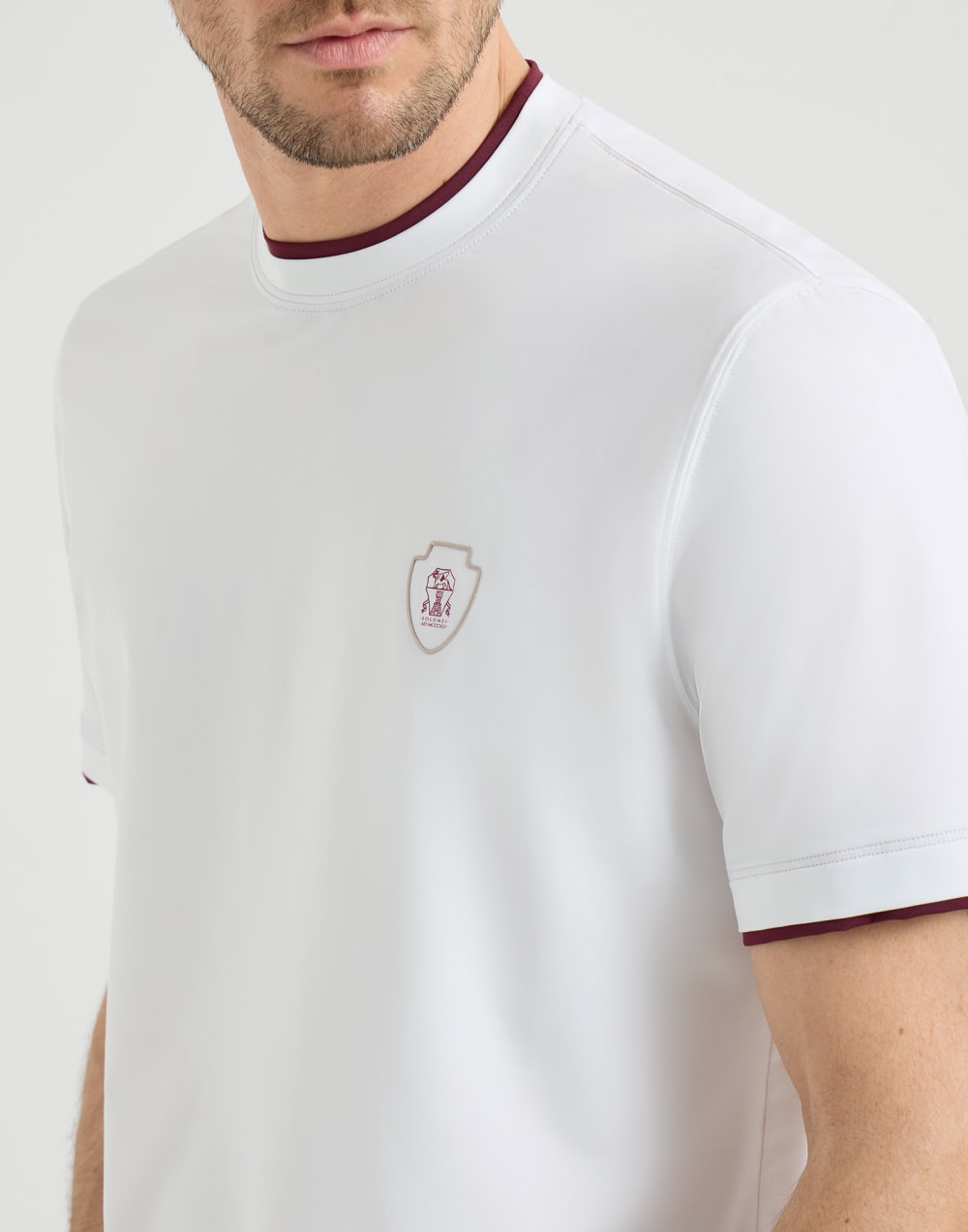 Brunello Cucinelli Beyaz Katmanlı Logo Pamuk T-Shirt