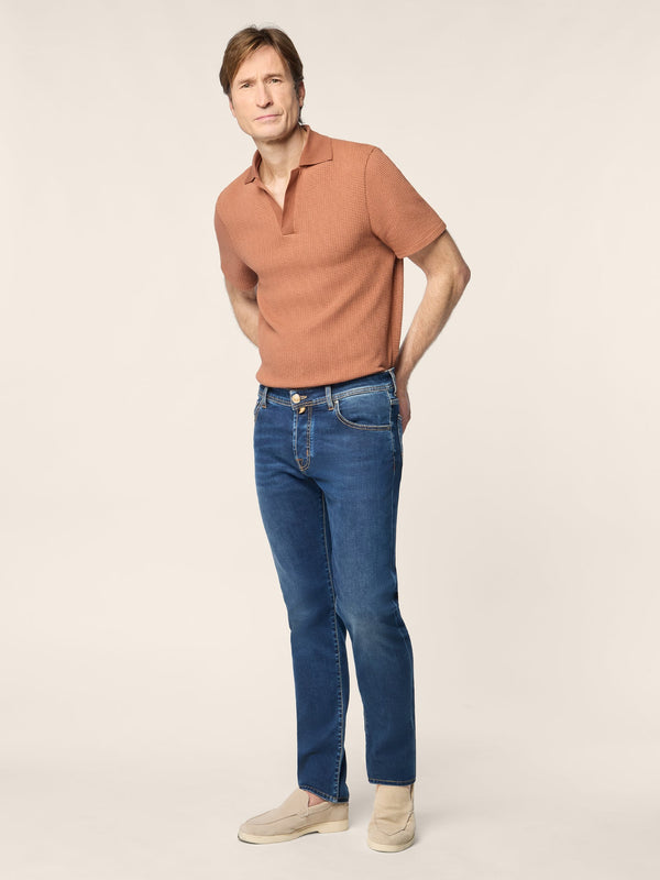 Jacob Cohen 5 Cepli Koyu Mavi Konforlu Kot Pantolon, Vintage Yıkama