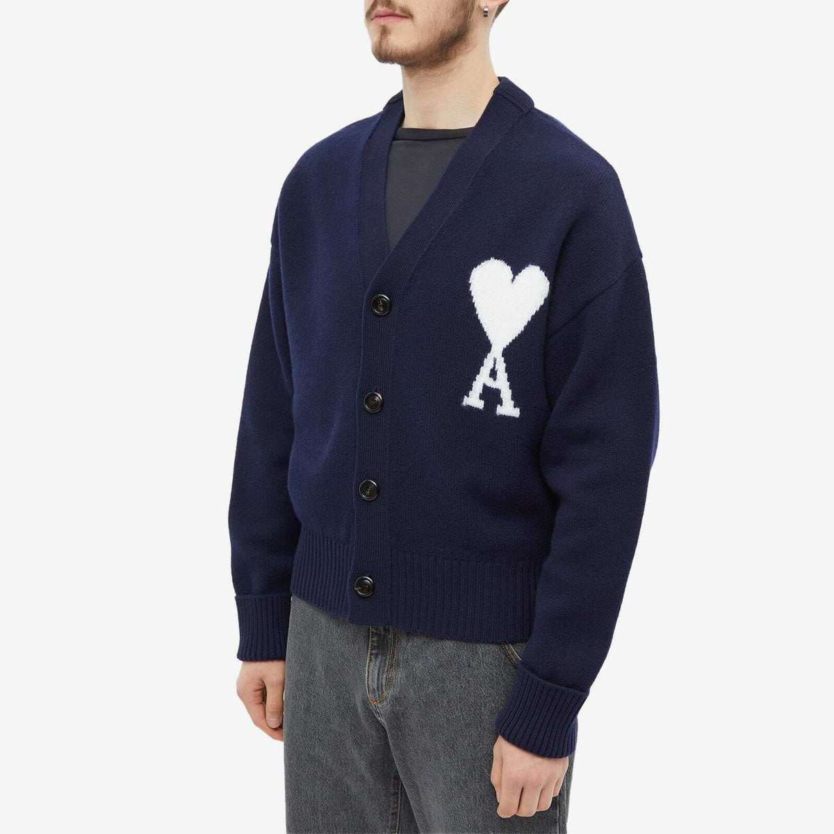 Ami Logo Lacivert Düğmeli Sweatshirt