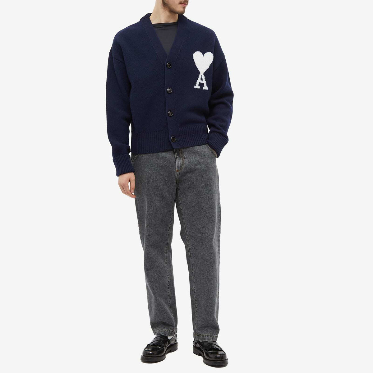 Ami Logo Lacivert Düğmeli Sweatshirt