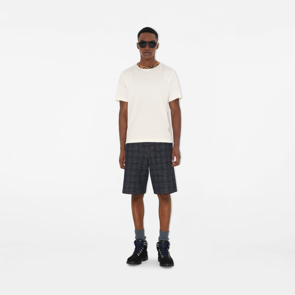 Burberry Ekose Kenarlı Pamuklu Beyaz T-Shirt