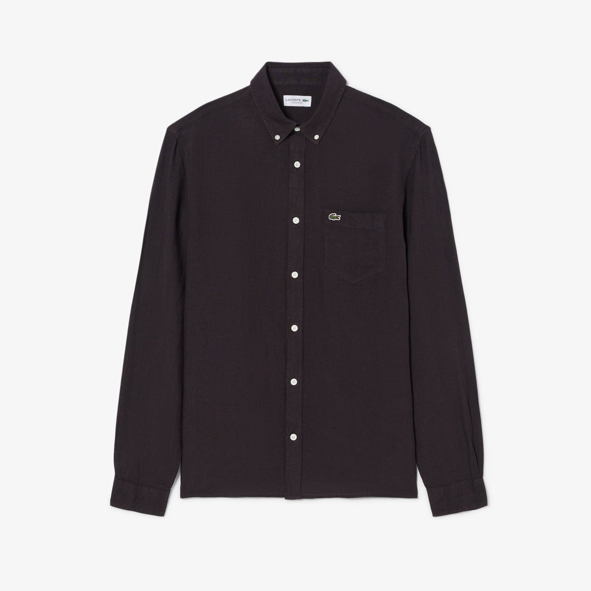 Lacoste Regular Fit Düğmeli Yaka Keten Kahverengi Gömlek