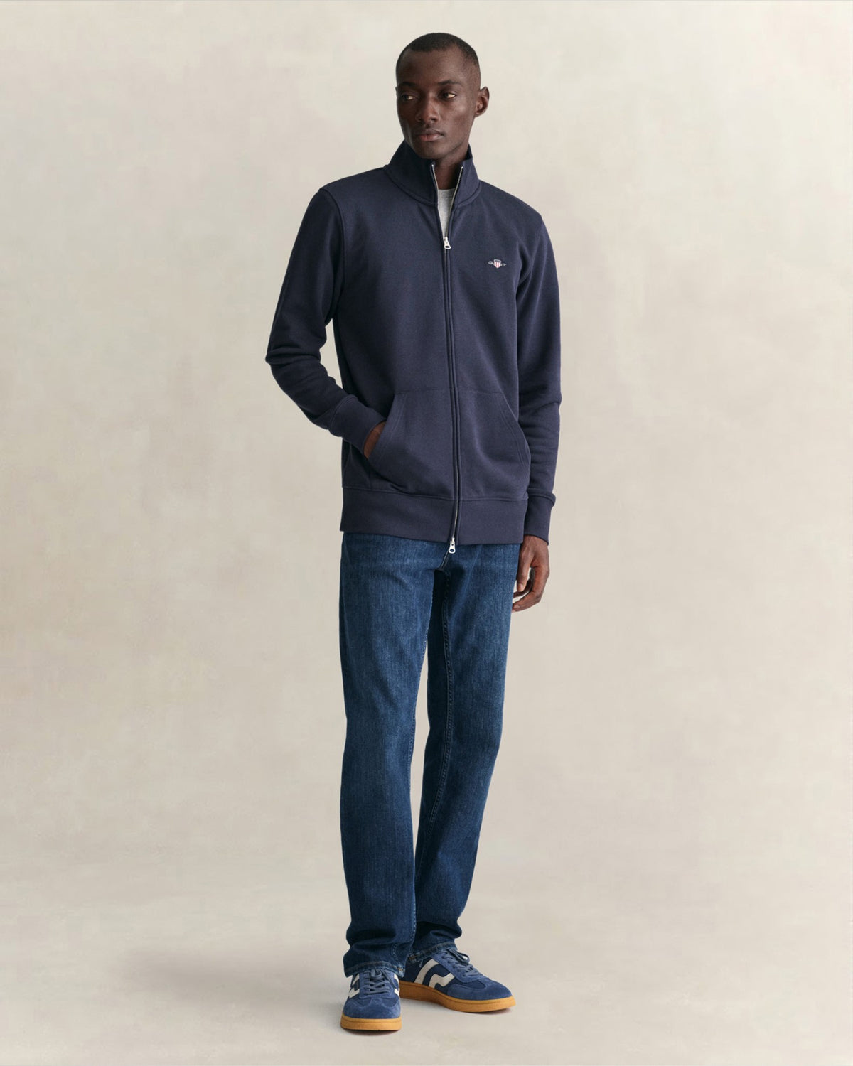 GANT Erkek Lacivert Fermuarlı Logolu Sweatshirt