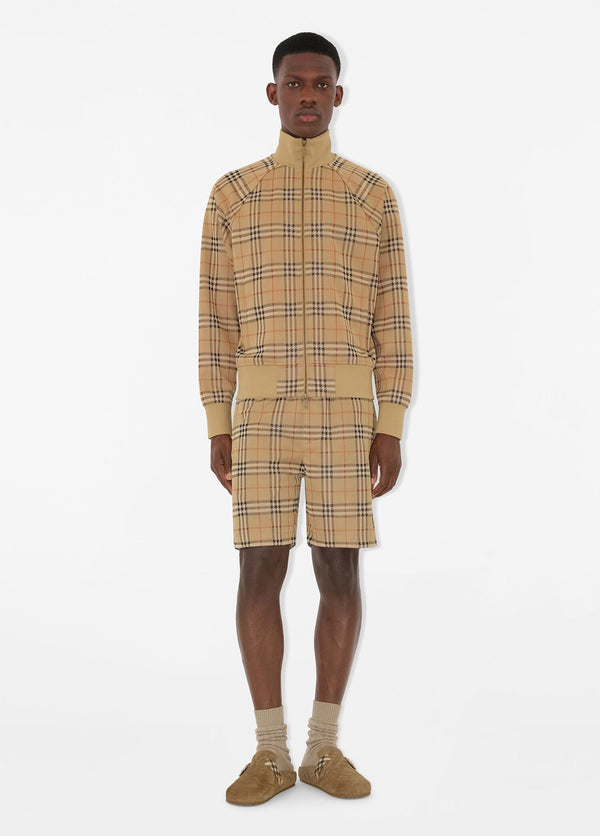 Burberry Check Track Bej Ekose Desenli Funnel Yaka Fermuarlı Erkek Sweatshirt