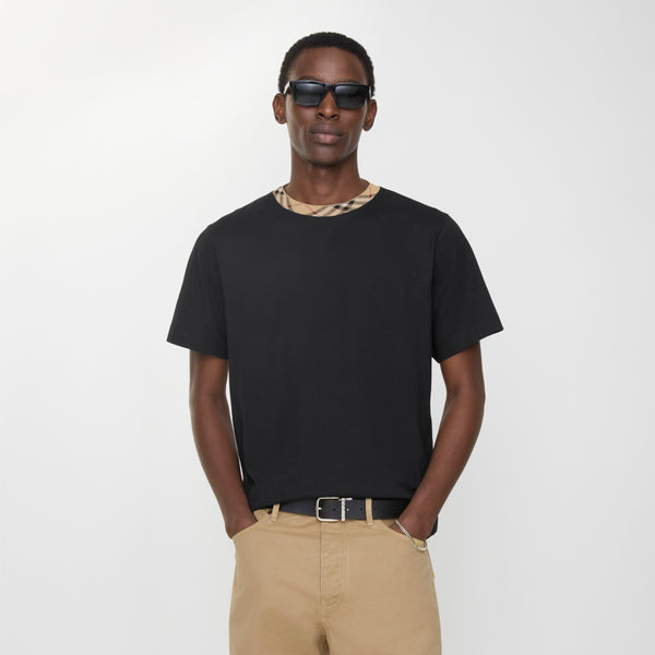 Burberry Ekose Kenarlı Pamuklu Siyah T-Shirt