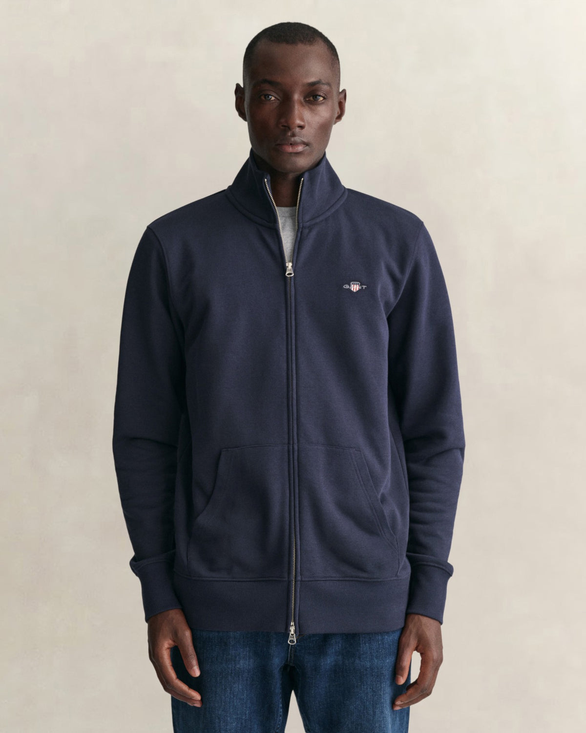 GANT Erkek Lacivert Fermuarlı Logolu Sweatshirt