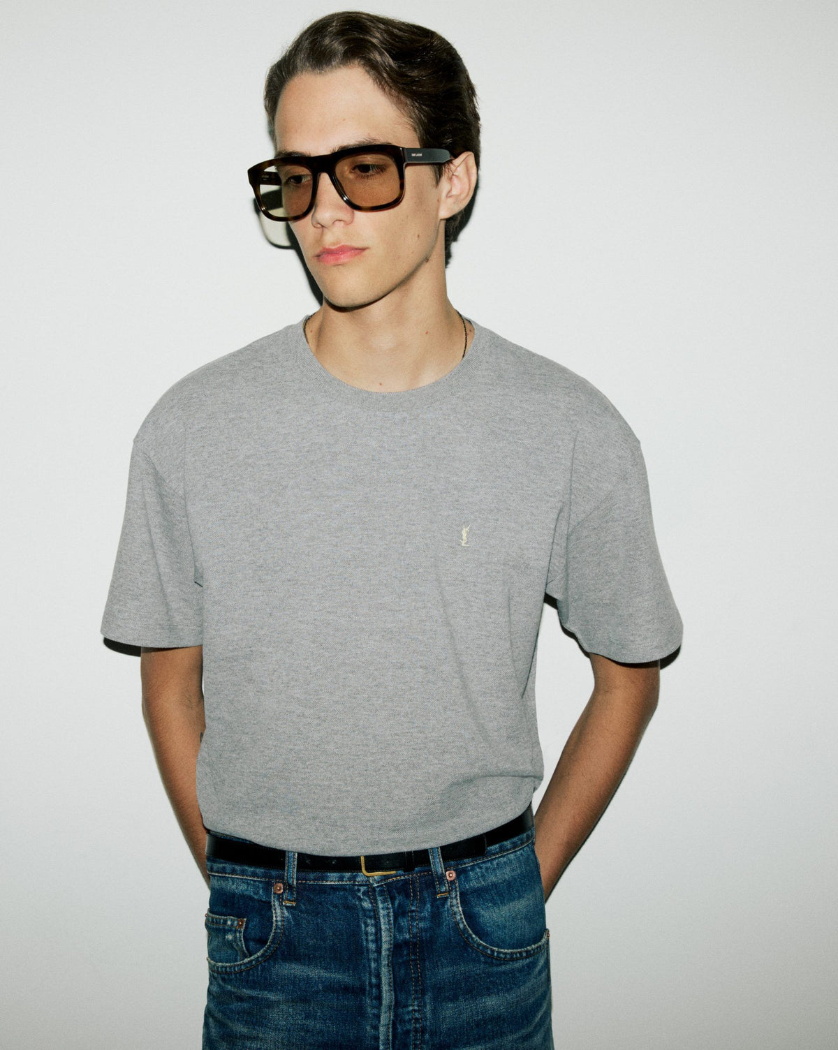 Saint Laurent Cassandre Pamuk Gri T-Shirt