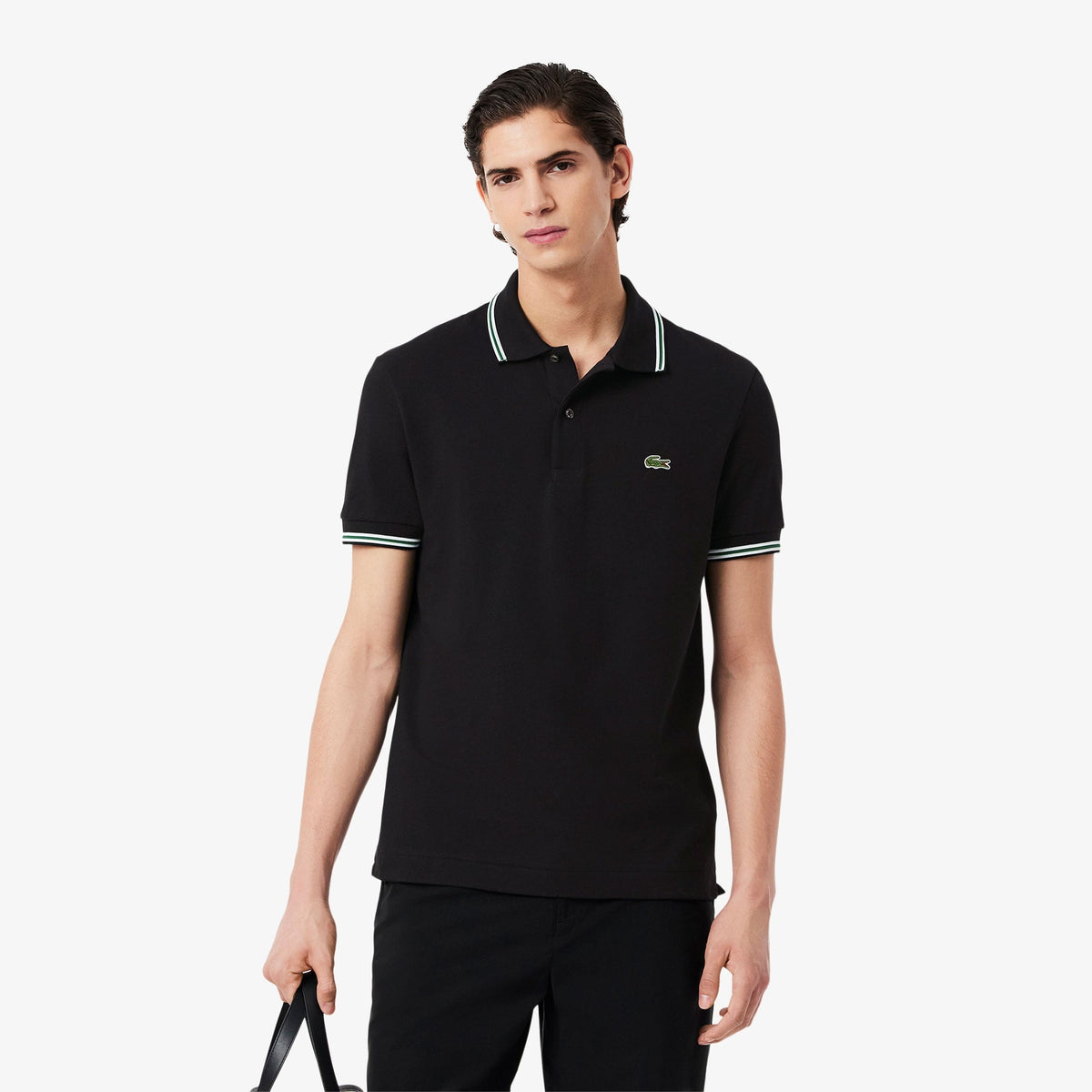Lacoste Çizgi Detayı L.12.12 Erkek Siyah Regular Fit Polo T-Shirt