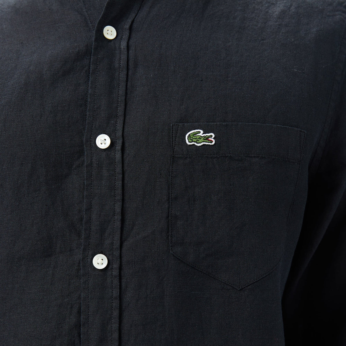 Lacoste Regular Fit Düğmeli Yaka Keten Siyah Gömlek