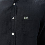 Lacoste Regular Fit Düğmeli Yaka Keten Siyah Gömlek