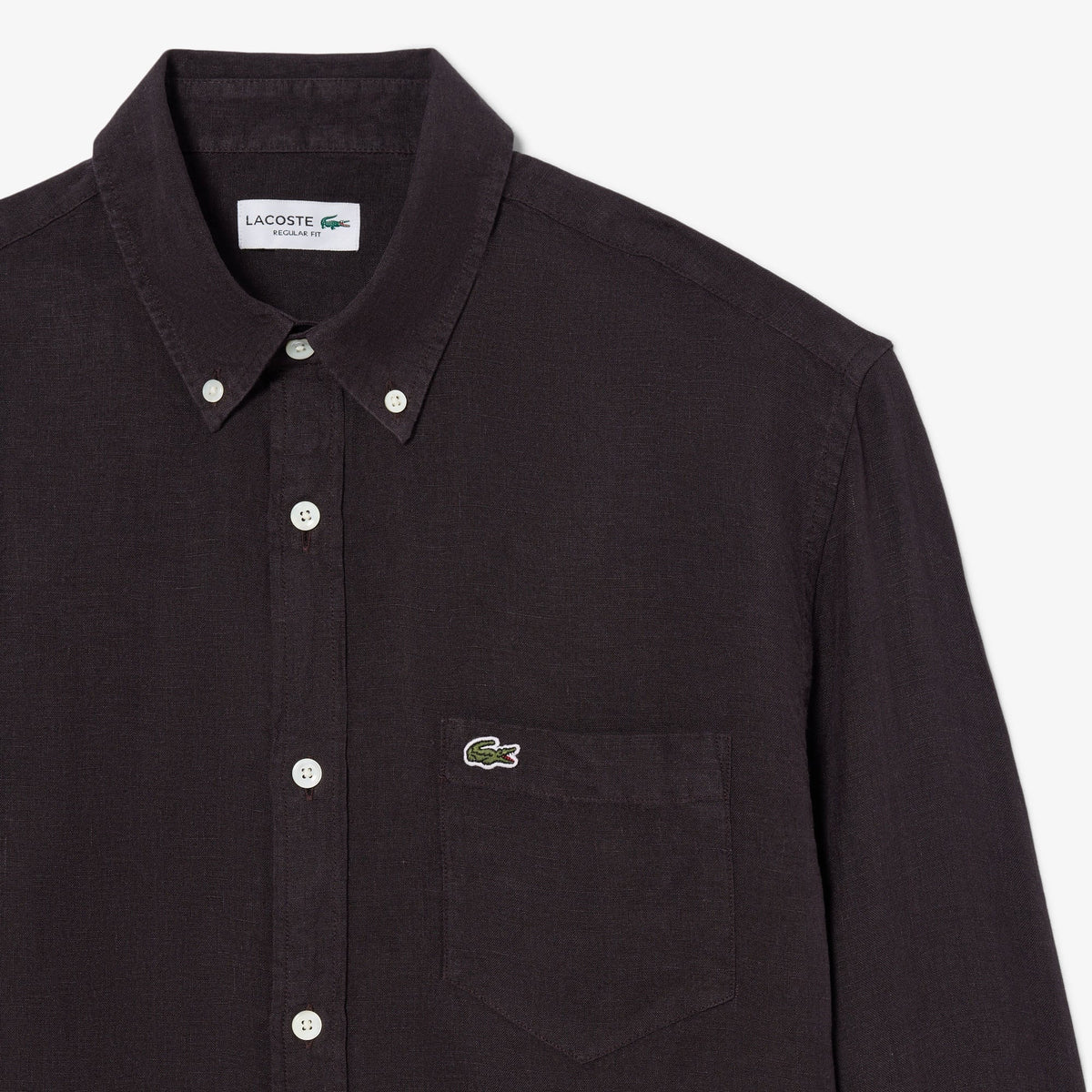Lacoste Regular Fit Düğmeli Yaka Keten Kahverengi Gömlek