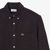 Lacoste Regular Fit Düğmeli Yaka Keten Kahverengi Gömlek