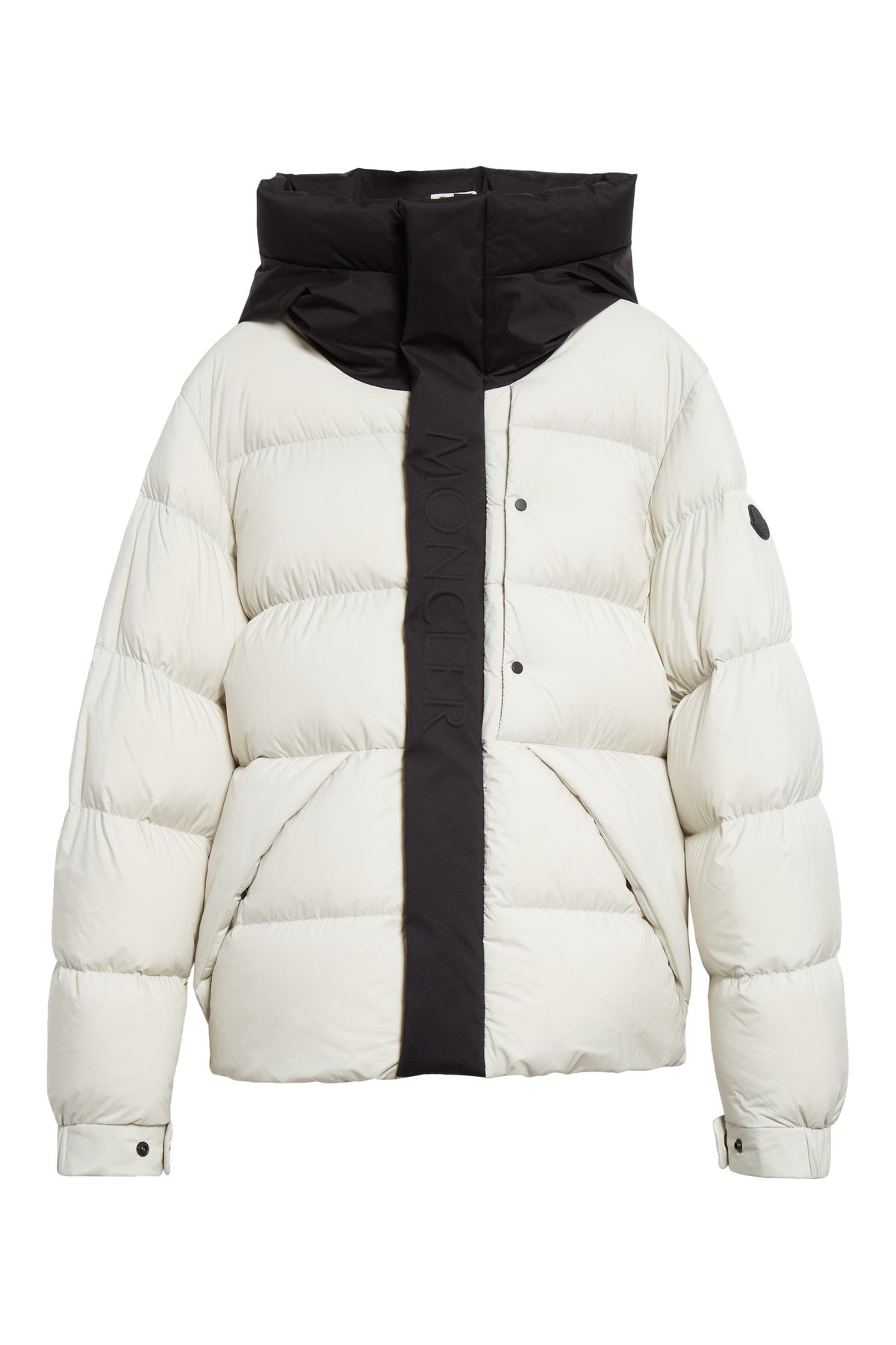 Moncler Madeira Renk Bloklu Kapüşonlu Kısa Kaz Tüyü Mont