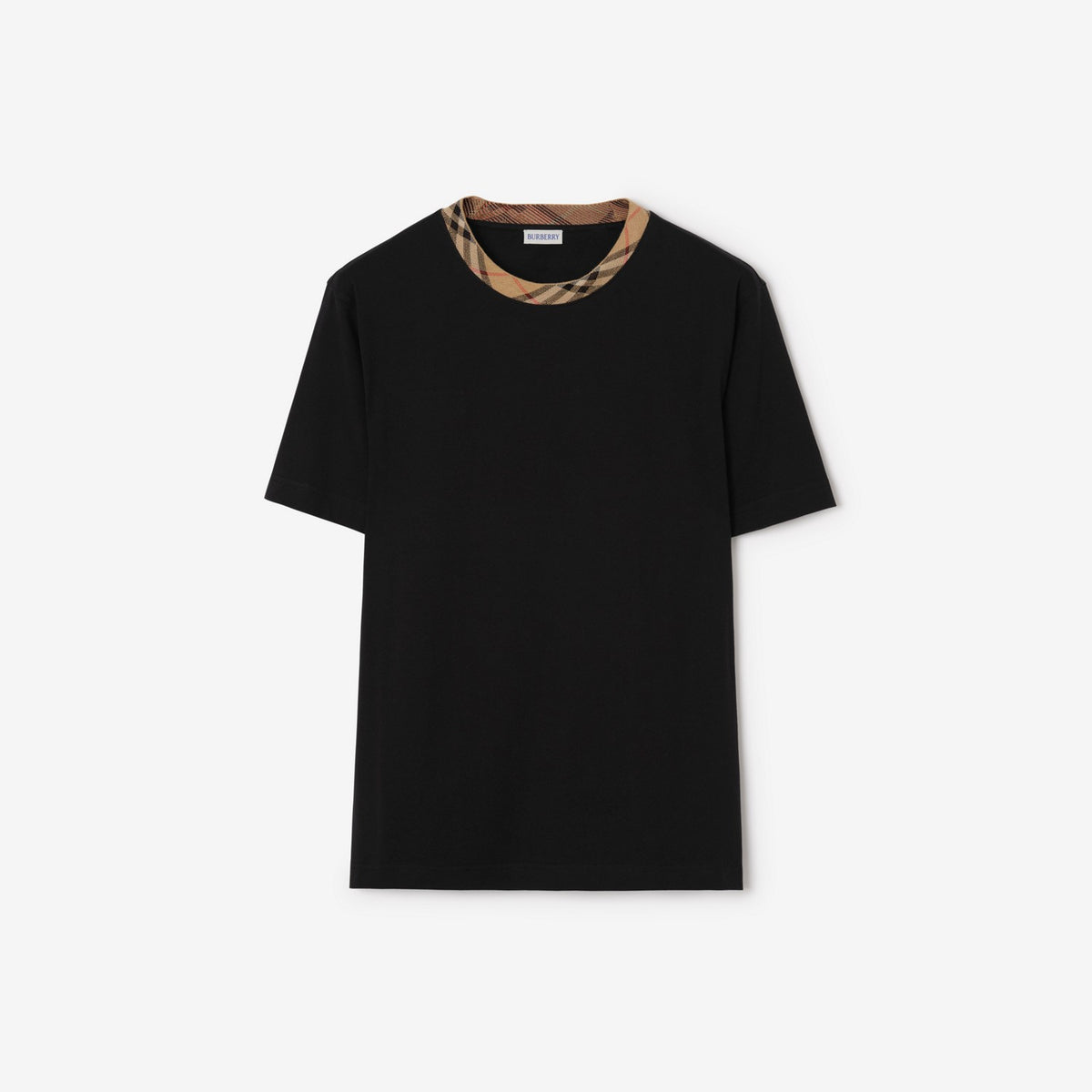 Burberry Ekose Kenarlı Pamuklu Siyah T-Shirt