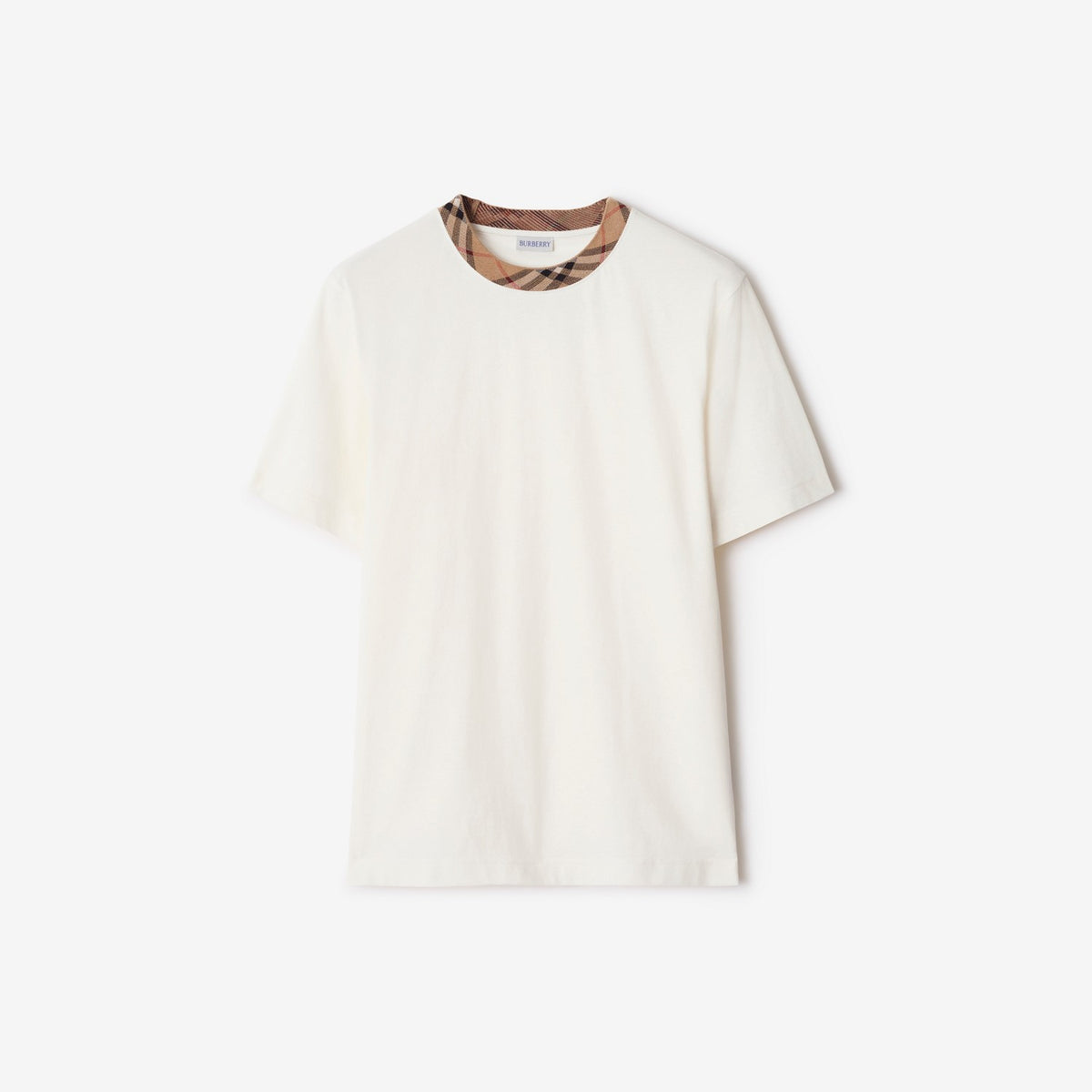 Burberry Ekose Kenarlı Pamuklu Beyaz T-Shirt