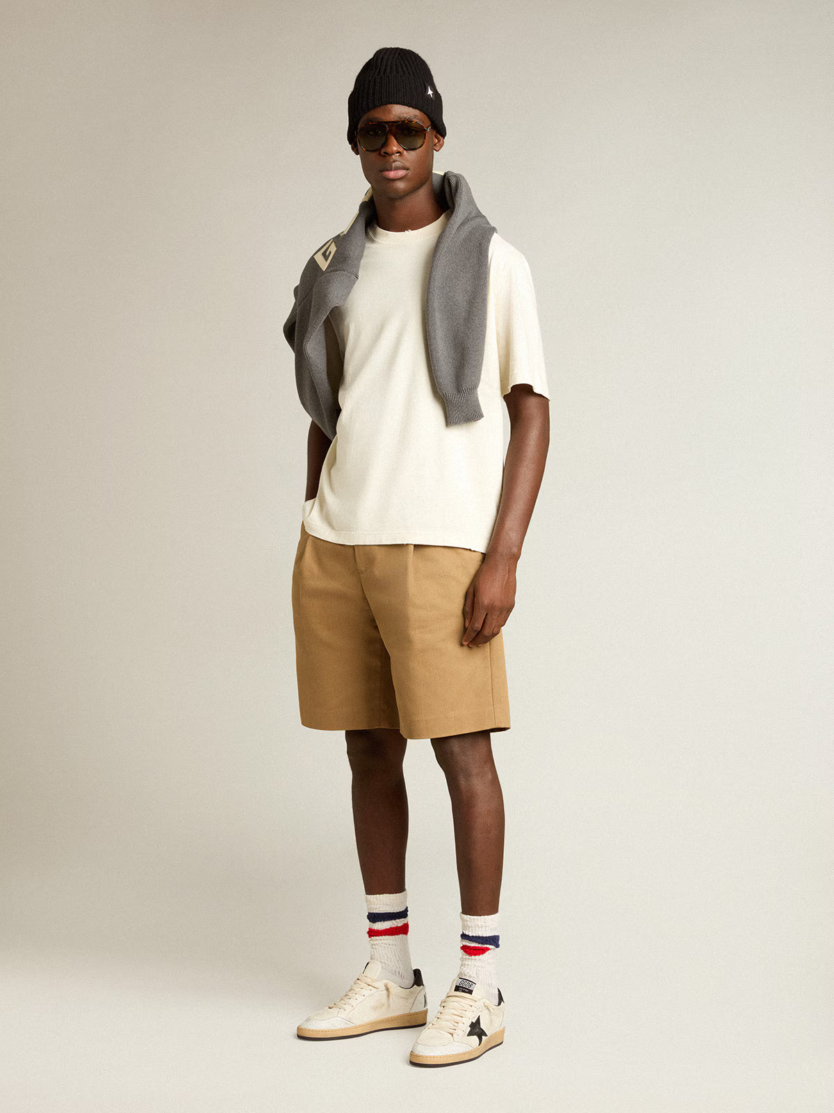 Golden Goose Eskitme Logo Detaylı Bej T-Shirt