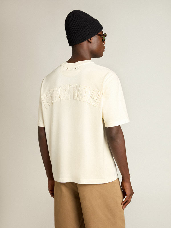 Golden Goose Eskitme Logo Detaylı Bej T-Shirt