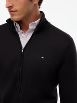 Tommy Hilfiger Bayrak İşlemeli Fermuarlı Yüksek Yakalı Erkek Siyah Sweatshirt