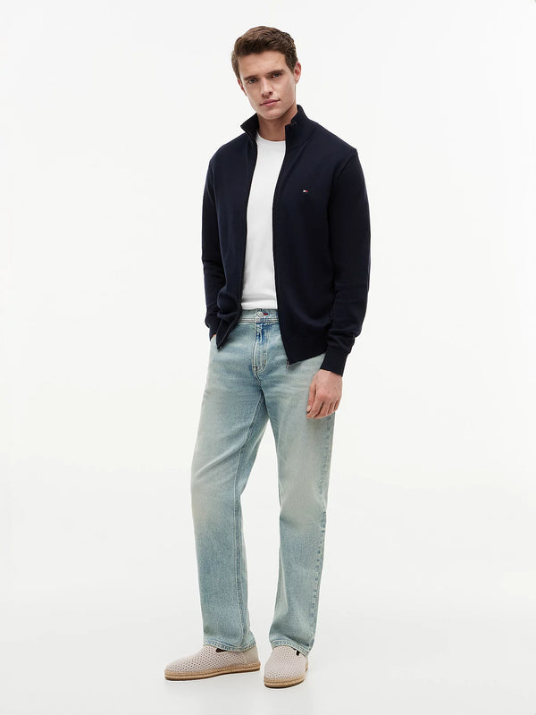 Tommy Hilfiger Bayrak İşlemeli Fermuarlı Yüksek Yakalı Erkek Lacivert Sweatshirt