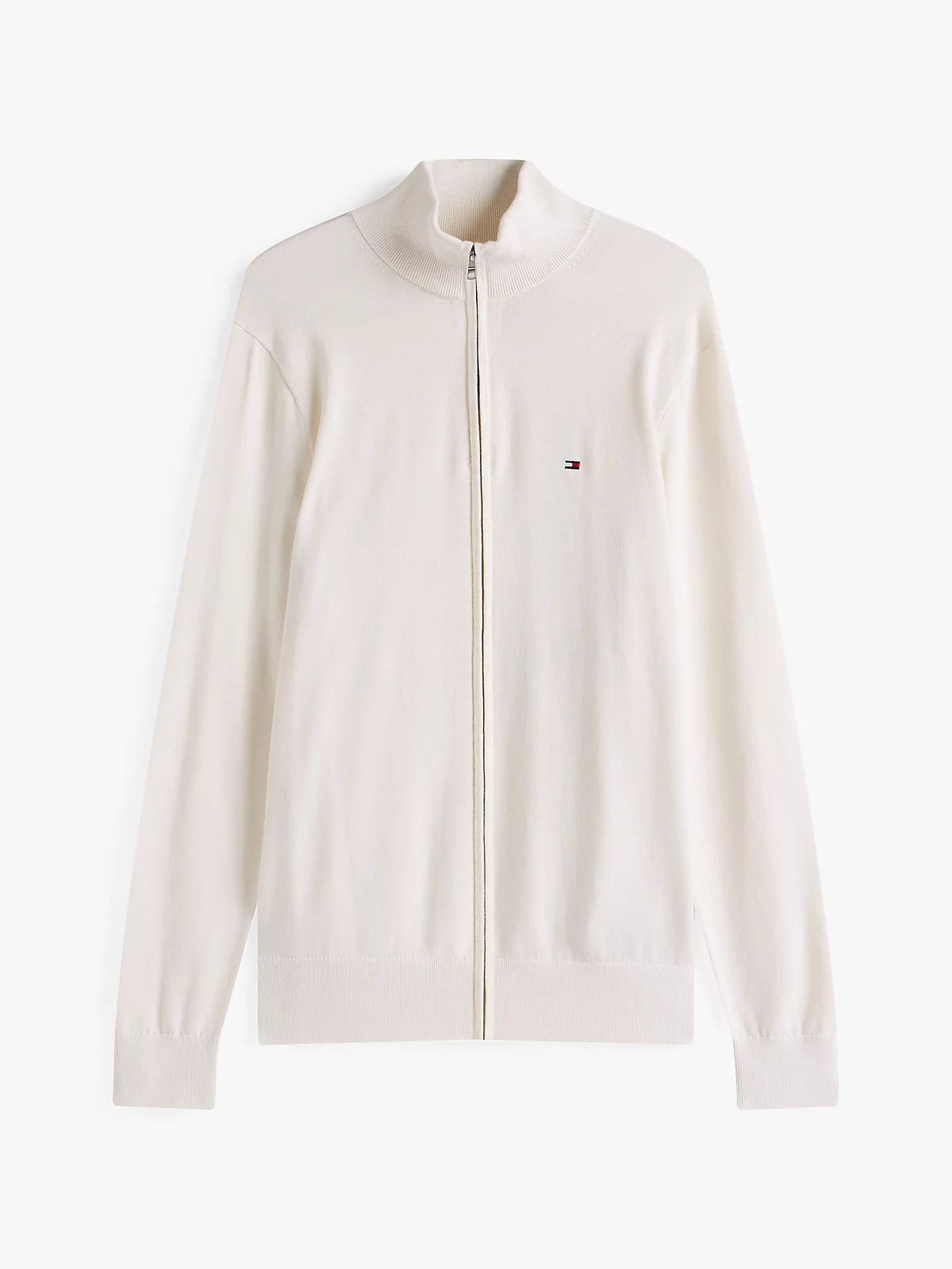 Tommy Hilfiger Bayrak İşlemeli Fermuarlı Yüksek Yakalı Erkek Beyaz Sweatshirt