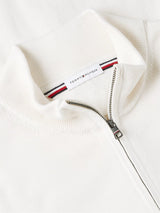 Tommy Hilfiger Bayrak İşlemeli Fermuarlı Yüksek Yakalı Erkek Beyaz Sweatshirt