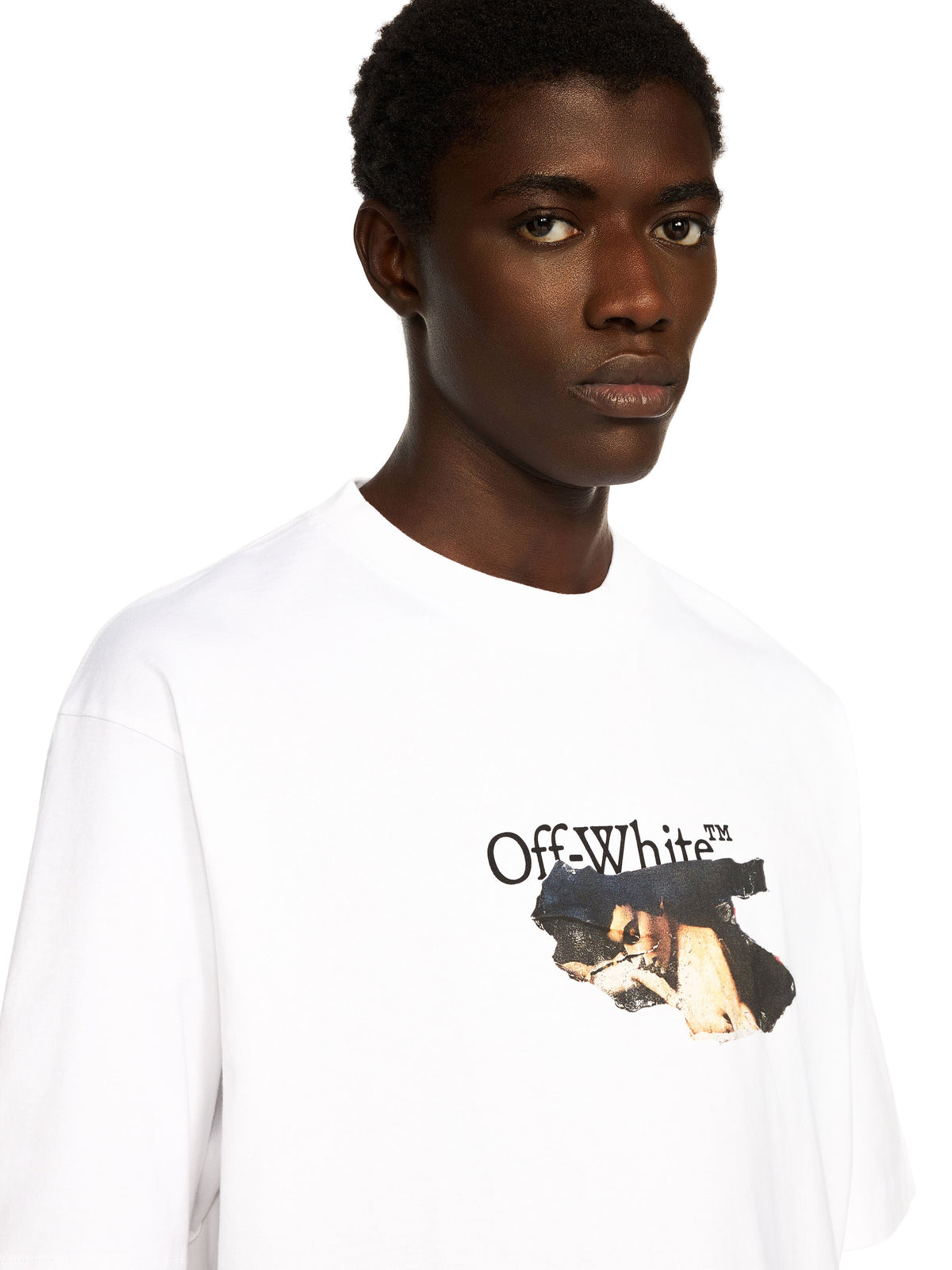 Off White Beyaz Boyalı Ok Kaykay Logolu Siyah T-Shirt