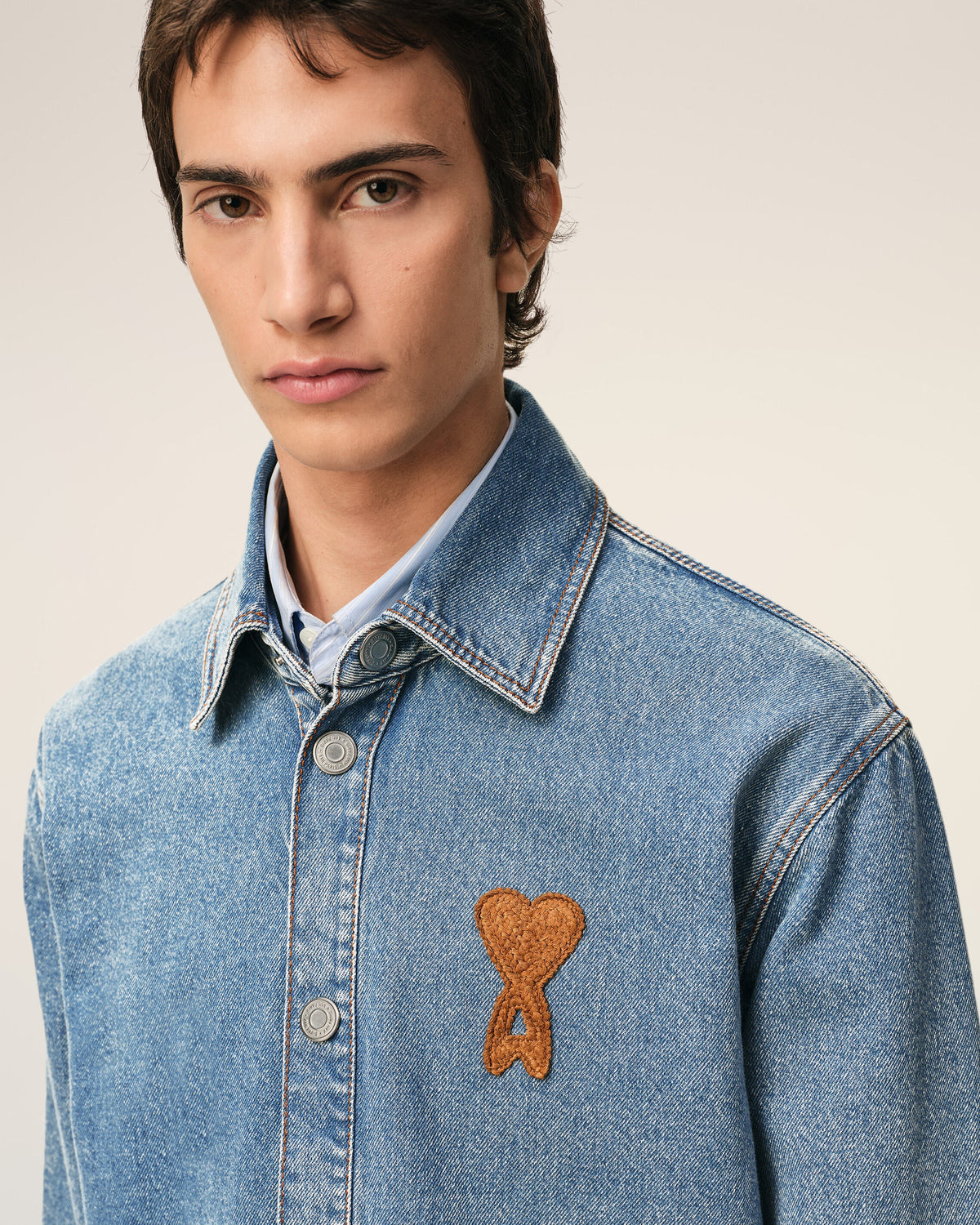 Erkek Ami Paris Mavi Denim Kot Gömlek