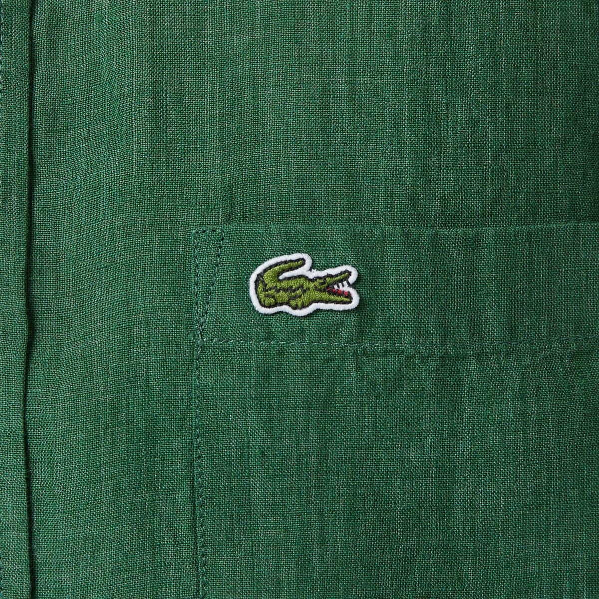 Lacoste Regular Fit Düğmeli Yaka Keten Yeşil Gömlek