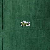 Lacoste Regular Fit Düğmeli Yaka Keten Yeşil Gömlek