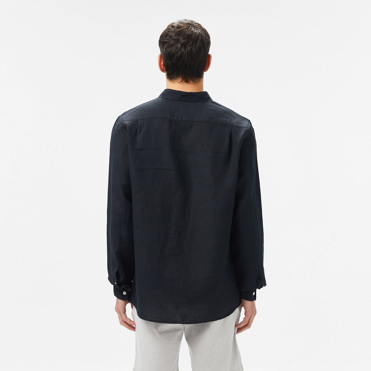 Lacoste Regular Fit Düğmeli Yaka Keten Siyah Gömlek