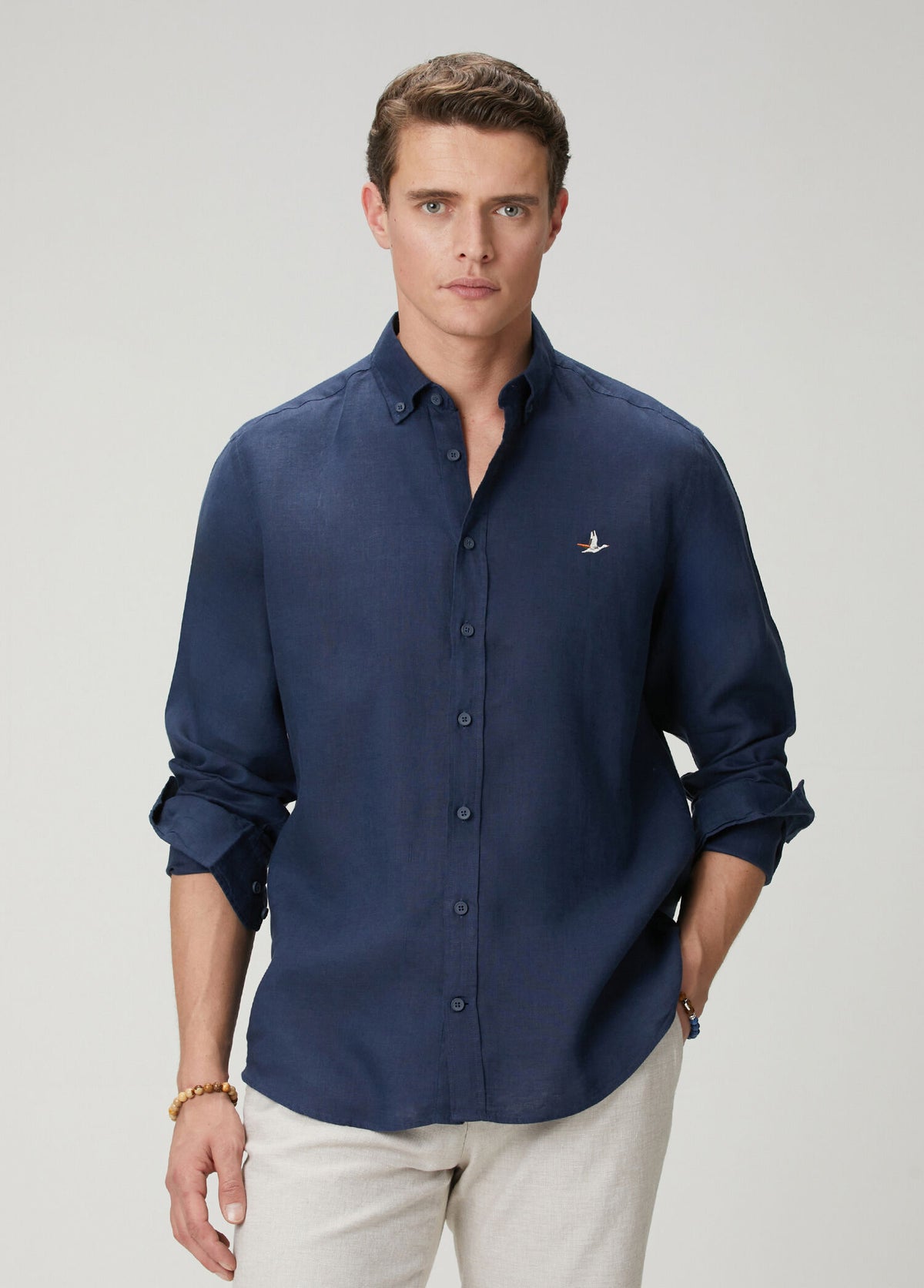 Beymen Club Lacivert Comfort Fit Keten Gömlek
