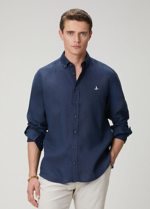 Beymen Club Lacivert Comfort Fit Keten Gömlek
