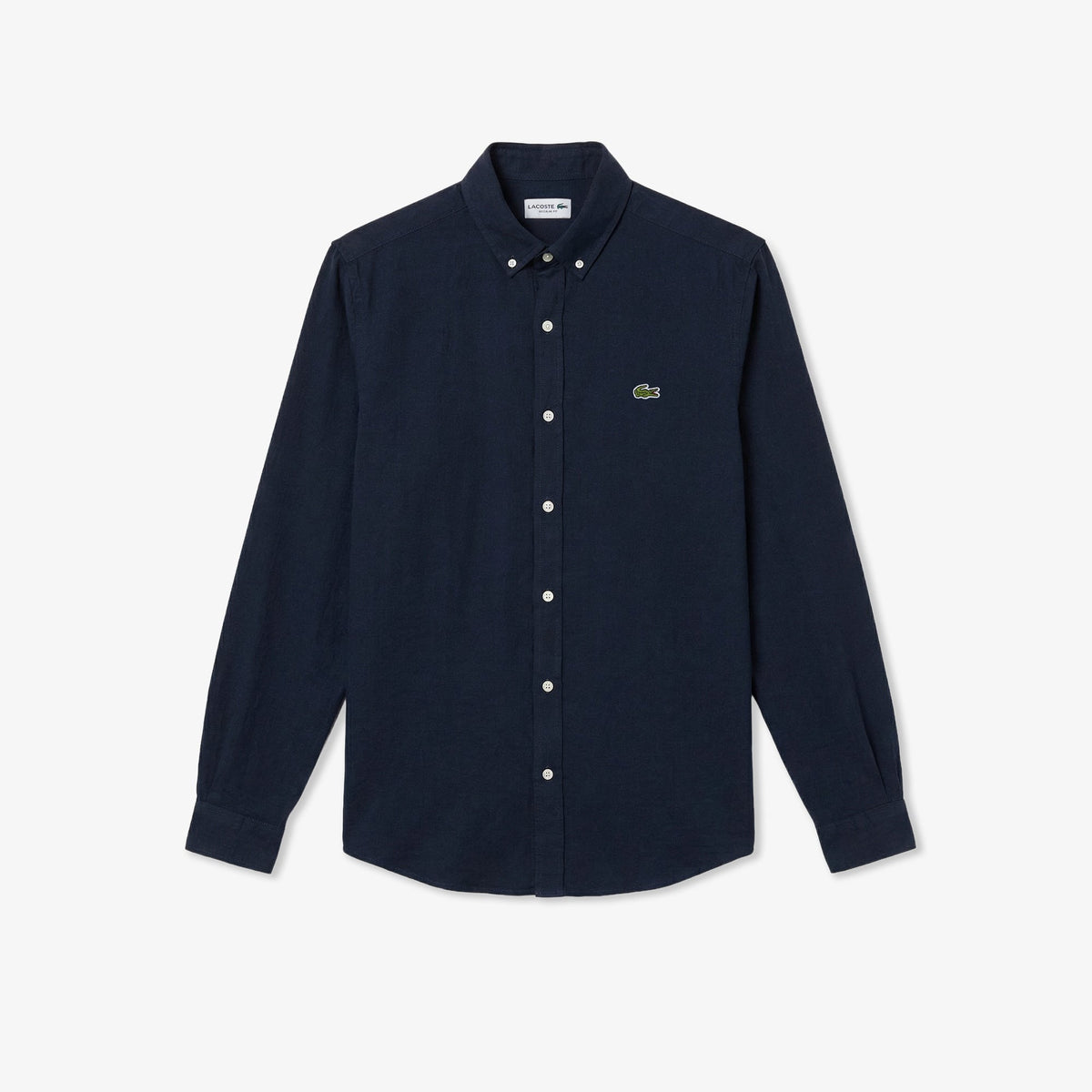 Lacoste Regular Fit Düğmeli Yaka Keten Lacivert Gömlek