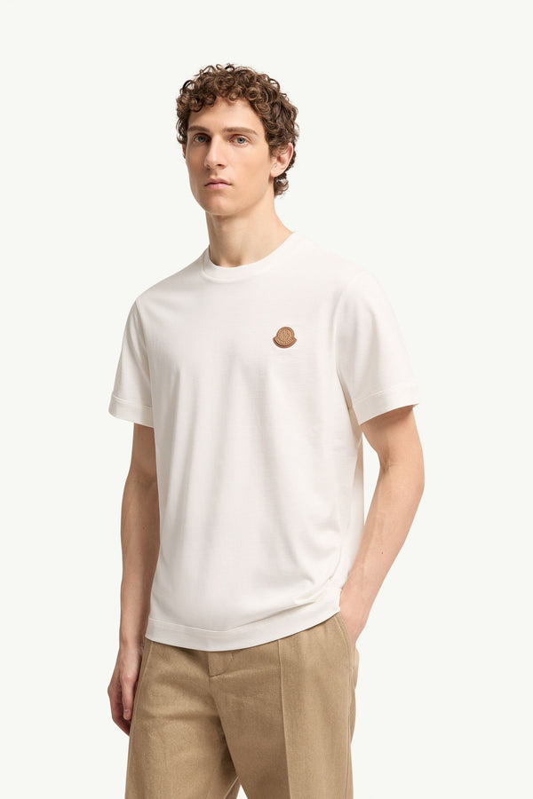 Moncler Deri Logolu Pamuklu Beyaz T-Shirt