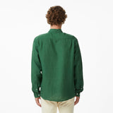 Lacoste Regular Fit Düğmeli Yaka Keten Yeşil Gömlek