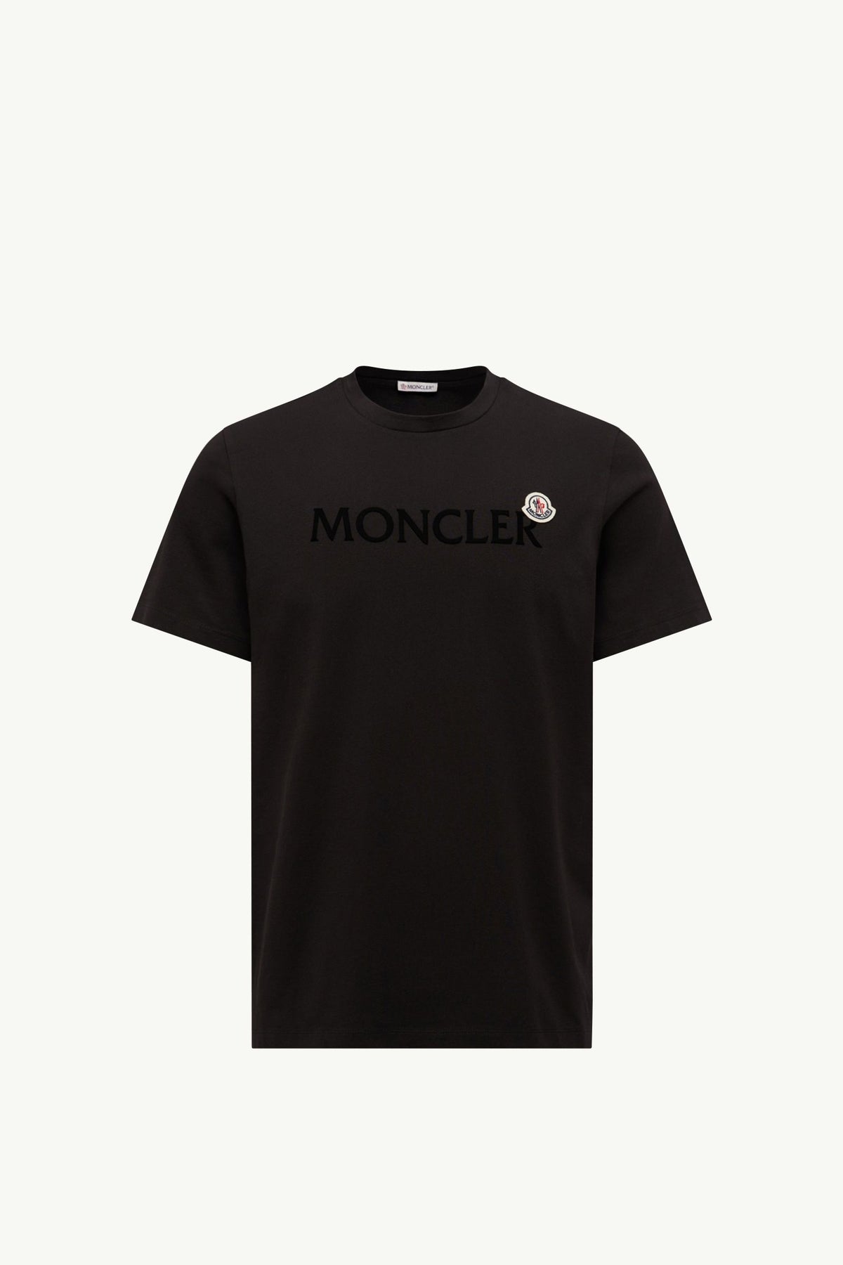 Moncler Kadife Baskılı Logolu Siyah Pamuklu T-Shirt