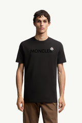 Moncler Kadife Baskılı Logolu Siyah Pamuklu T-Shirt