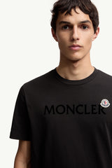 Moncler Kadife Baskılı Logolu Siyah Pamuklu T-Shirt