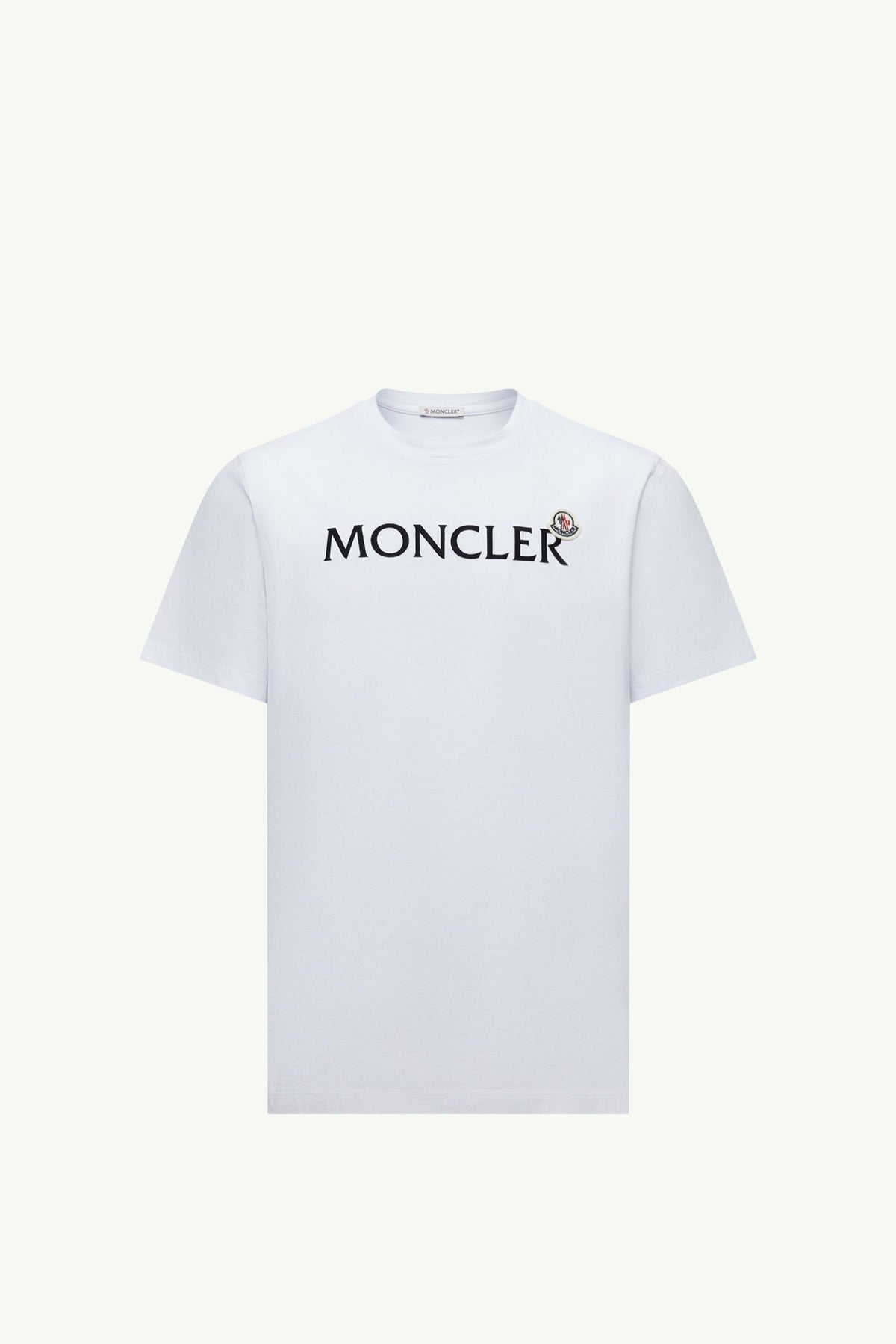 Moncler Kadife Baskılı Logolu Beyaz Pamuklu T-Shirt