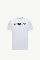 Moncler Kadife Baskılı Logolu Beyaz Pamuklu T-Shirt