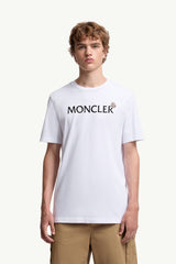 Moncler Kadife Baskılı Logolu Beyaz Pamuklu T-Shirt
