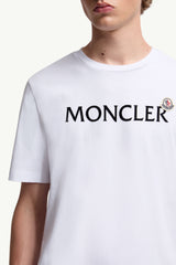 Moncler Kadife Baskılı Logolu Beyaz Pamuklu T-Shirt