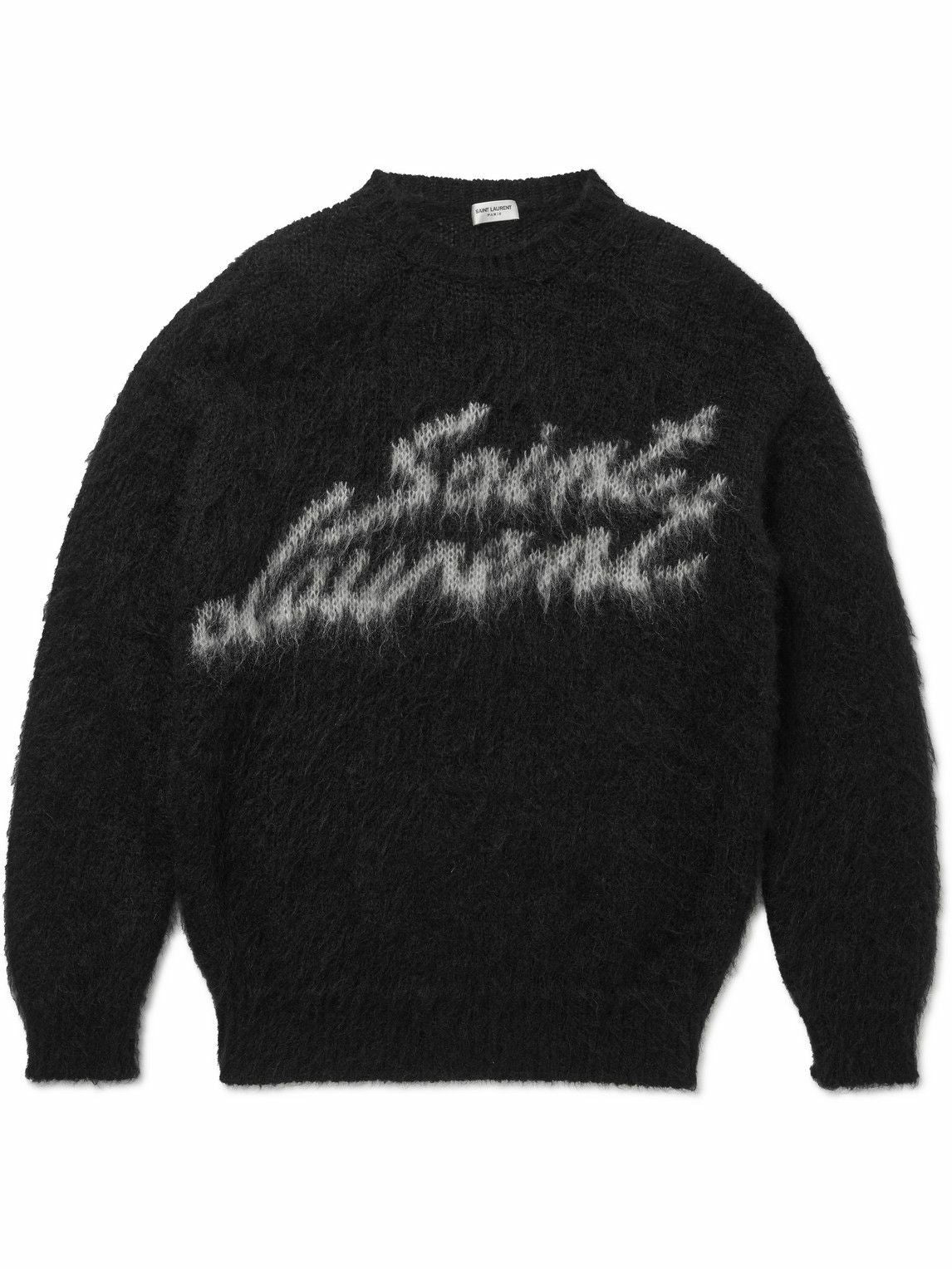 SAINT LAURENT - Logolu İntarsia Mohair Karışımlı Sweatshirt - Siyah