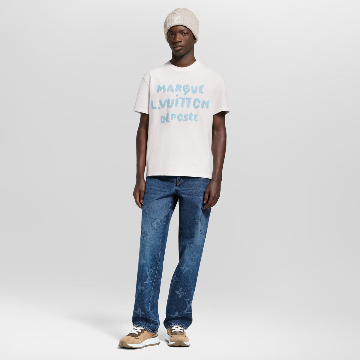 Louis Vuitton İşlemeli İmza Beyaz T-Shirt
