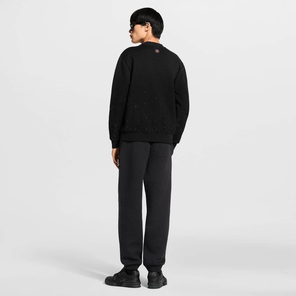 Kadife Baskılı Gradyan Uzun Kollu Bisiklet Yaka Sweatshirt